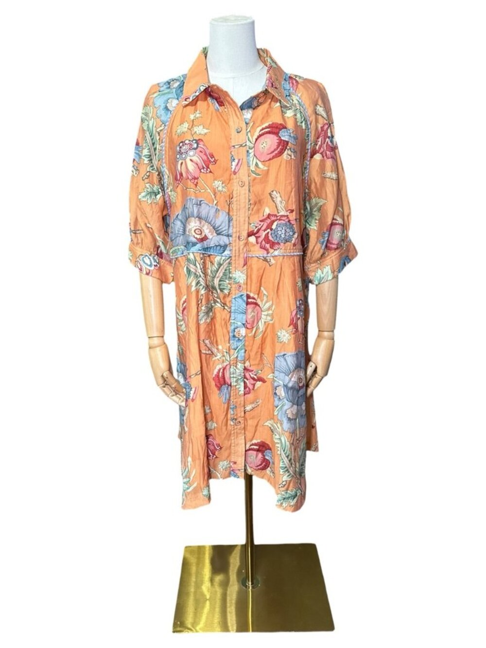 Floral Button-Front Orange Midi Dress - Picture 2 of 4